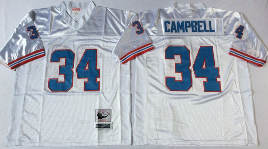 Men NFL Tennessee Oilers 34 Campbell white Mitchell Ness jerseys